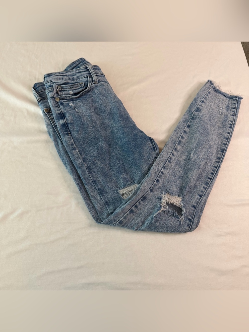 Judy Blue Skinny Fit Stretch Distressed Jeans Light Wash Raw Hem Size 5/27
